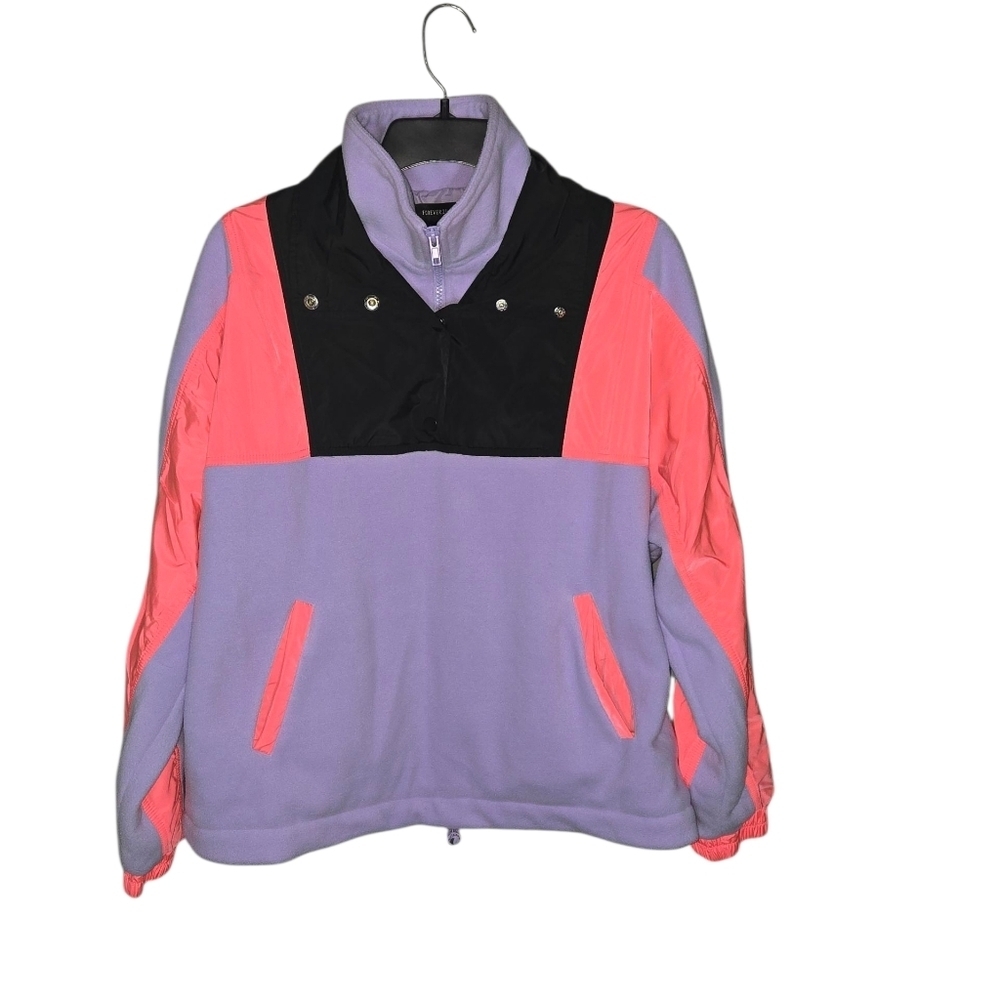 Forever 21 Colorblock Pullover, Purple Neon Pink, 80s, Medium EUC